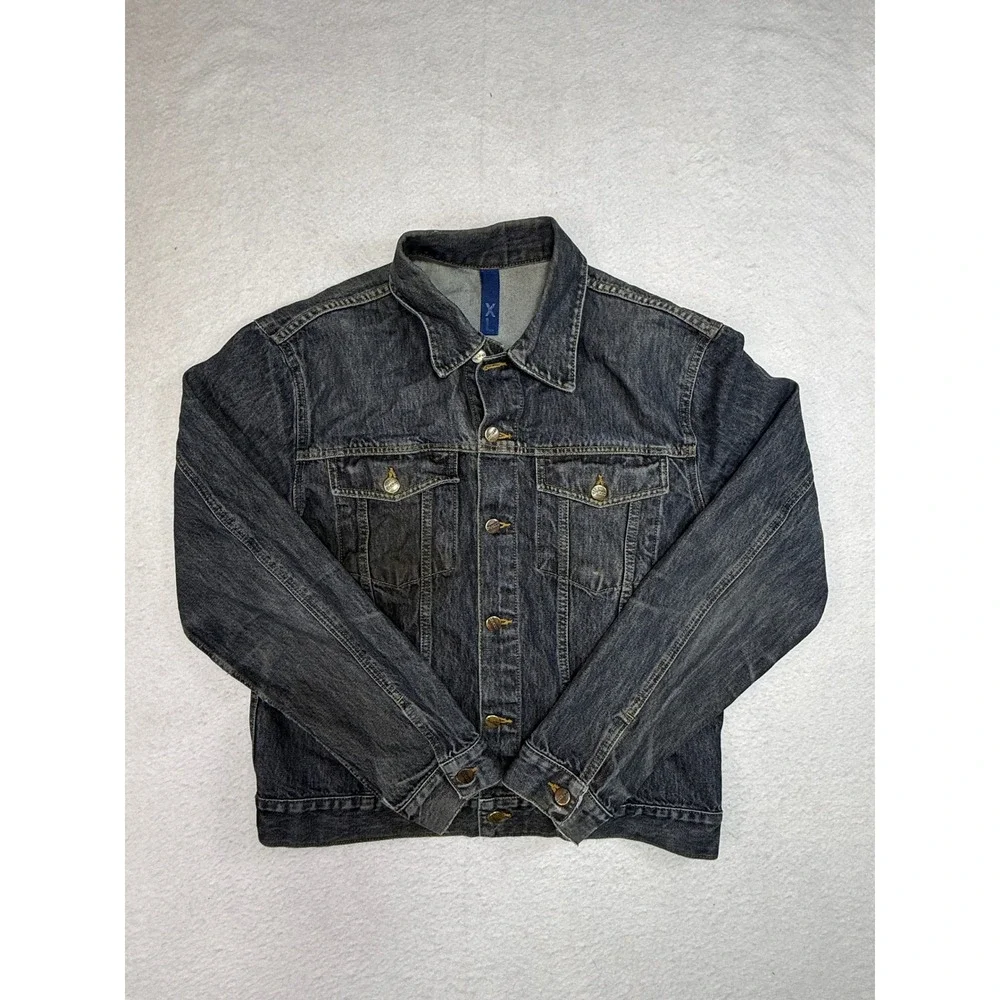 HM Divided Mens Denim Trucker Jacket Dark Wash Black Cotton XL Classic Casual